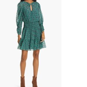 EBECCA TAYLOR Climbing Rose Long Sleeve Silk Blend Dress